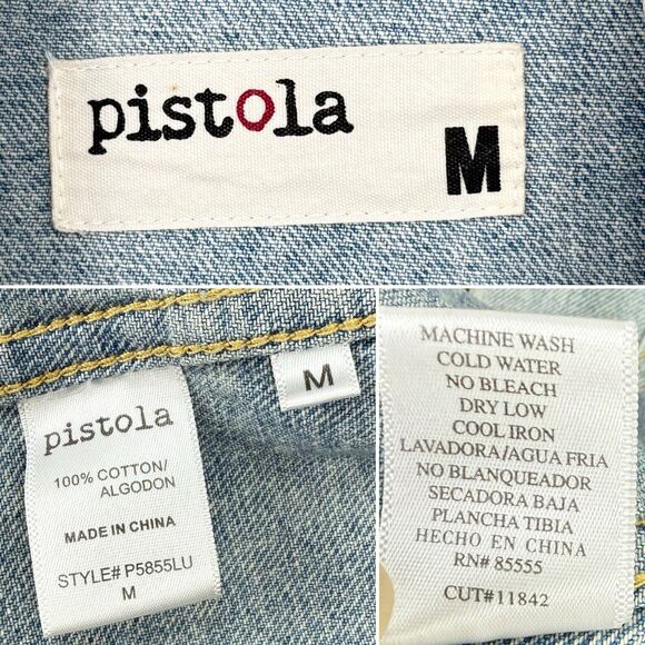 Pistola Cropped Denim Long Sleeve Jacket Raw Hem Size Medium Blue - Picture 9 of 16